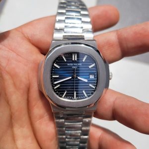 Patek Philippe Blue Stainless Steel Nautilus Mens Wristwatch Pt108