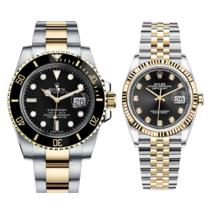 Rolex Date Just Gold Silver Stainless Steel Black Dial 1488 Couple