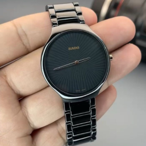 Rado Black Cramic Bracelet Watch with a Minimalist Black Sunburst Dial